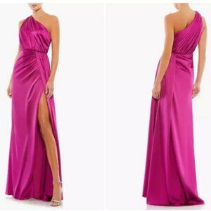 Mac Duggal Berry Fuchsia One-Shoulder Ruched Satin Gown